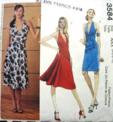 3584 STRAIGHT-FLARE INSET HALTER DRESS PATTERN 4-10,12-18
